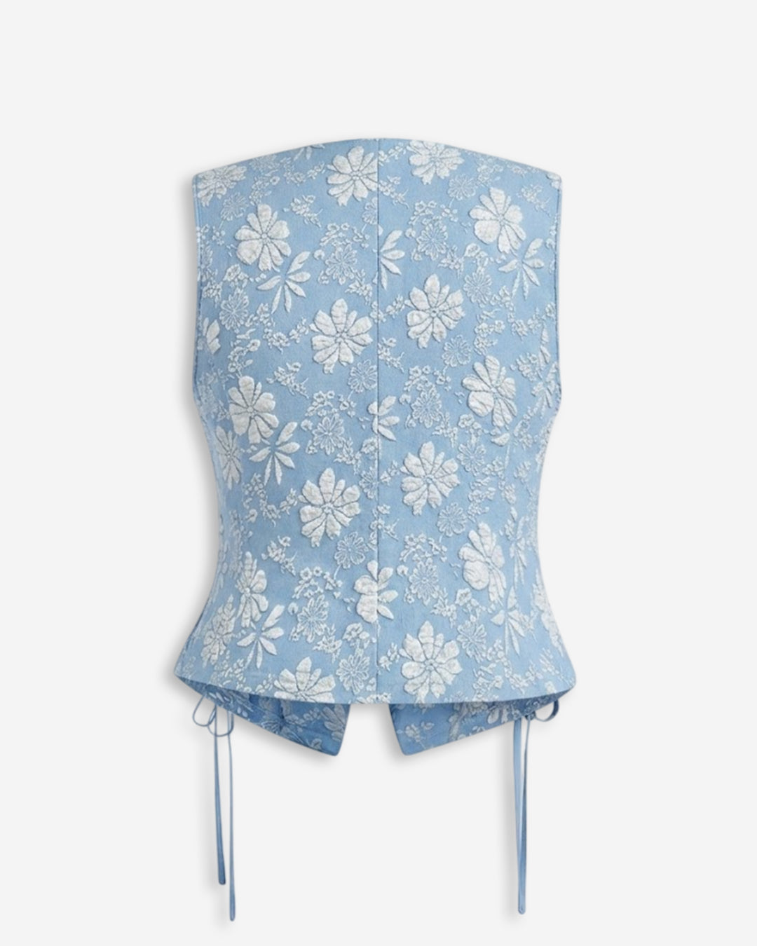 V Neck Floral Jacquard Top in Baby Blue and Classic White