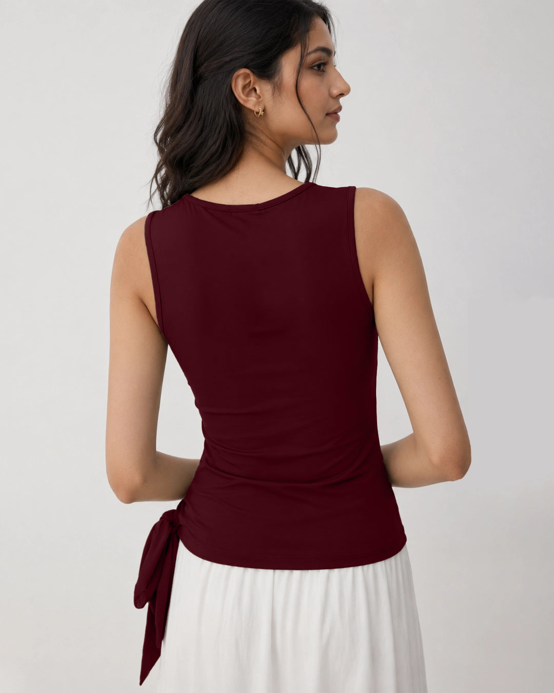 Wrap Tie Side Sleeveless Top in Maroon