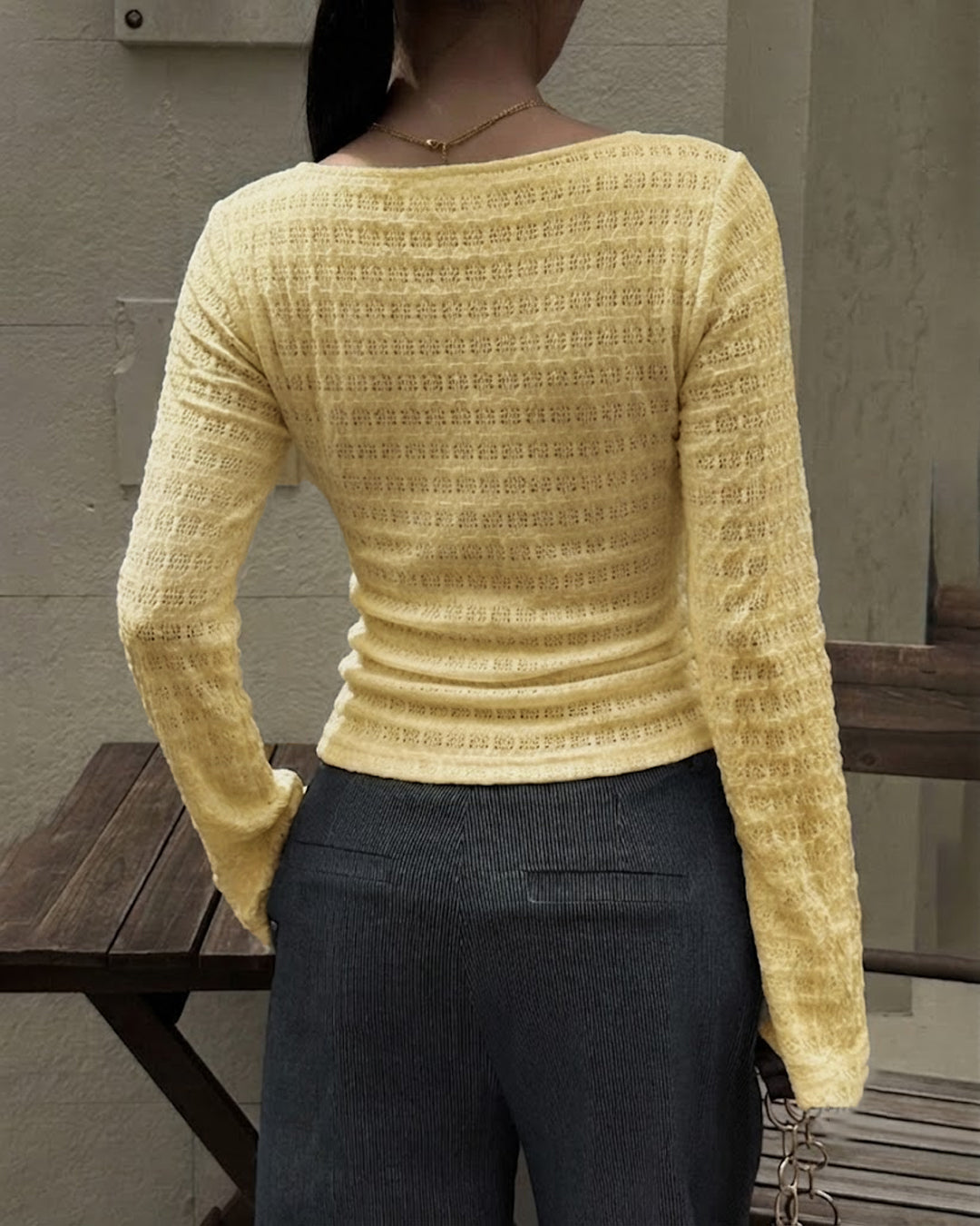 Cut Out Neck Asymmetrical Hem Full Sleeve Top in Vanilla