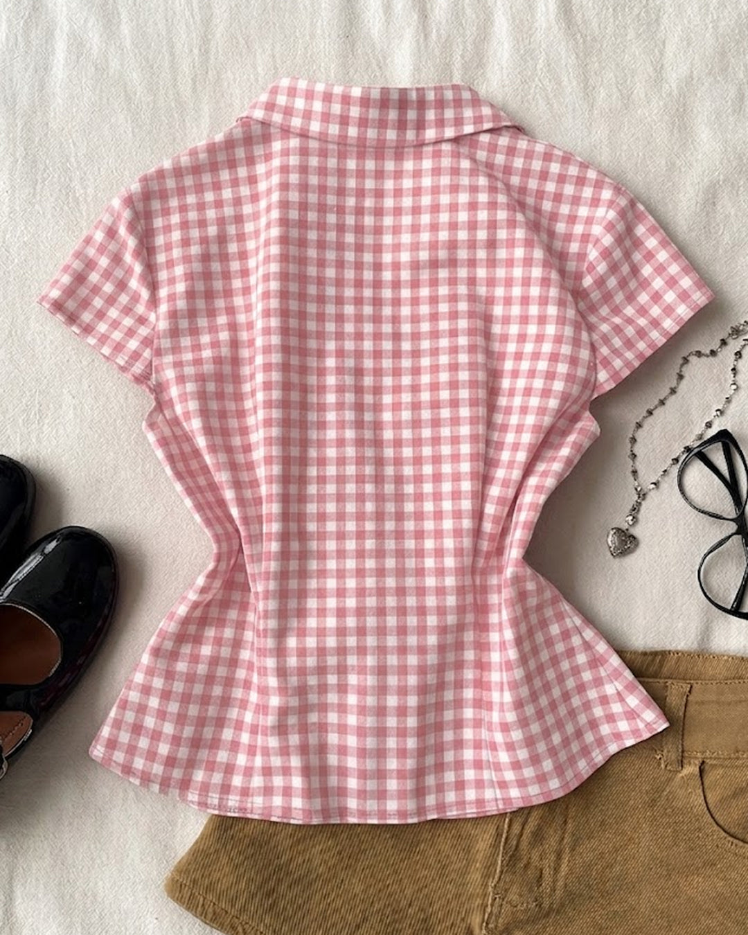Ruffle Trim Collar Neck Shirt Top in Powder Pink