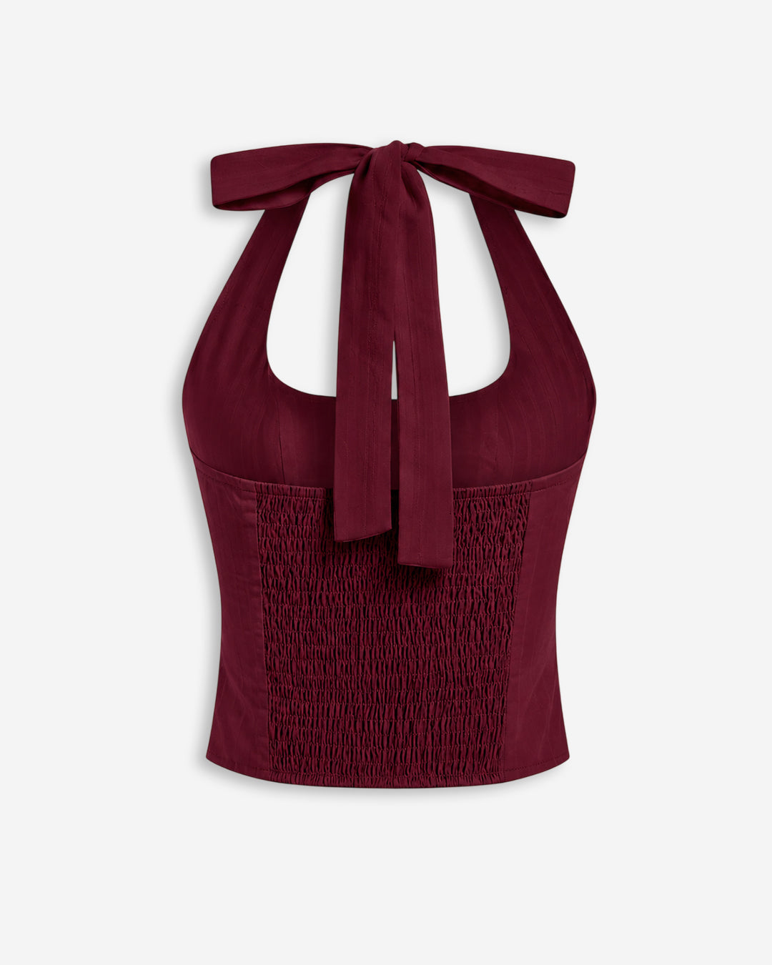 Tie Back Halter Fitted Top in Cherry Maroon