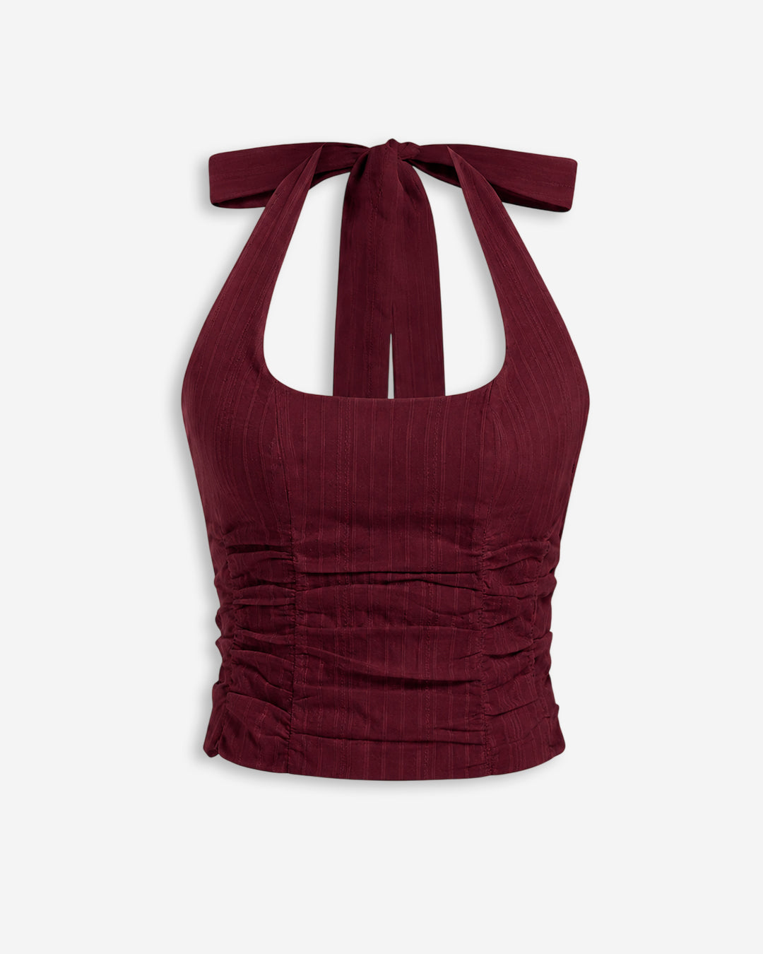 Tie Back Halter Fitted Top in Cherry Maroon