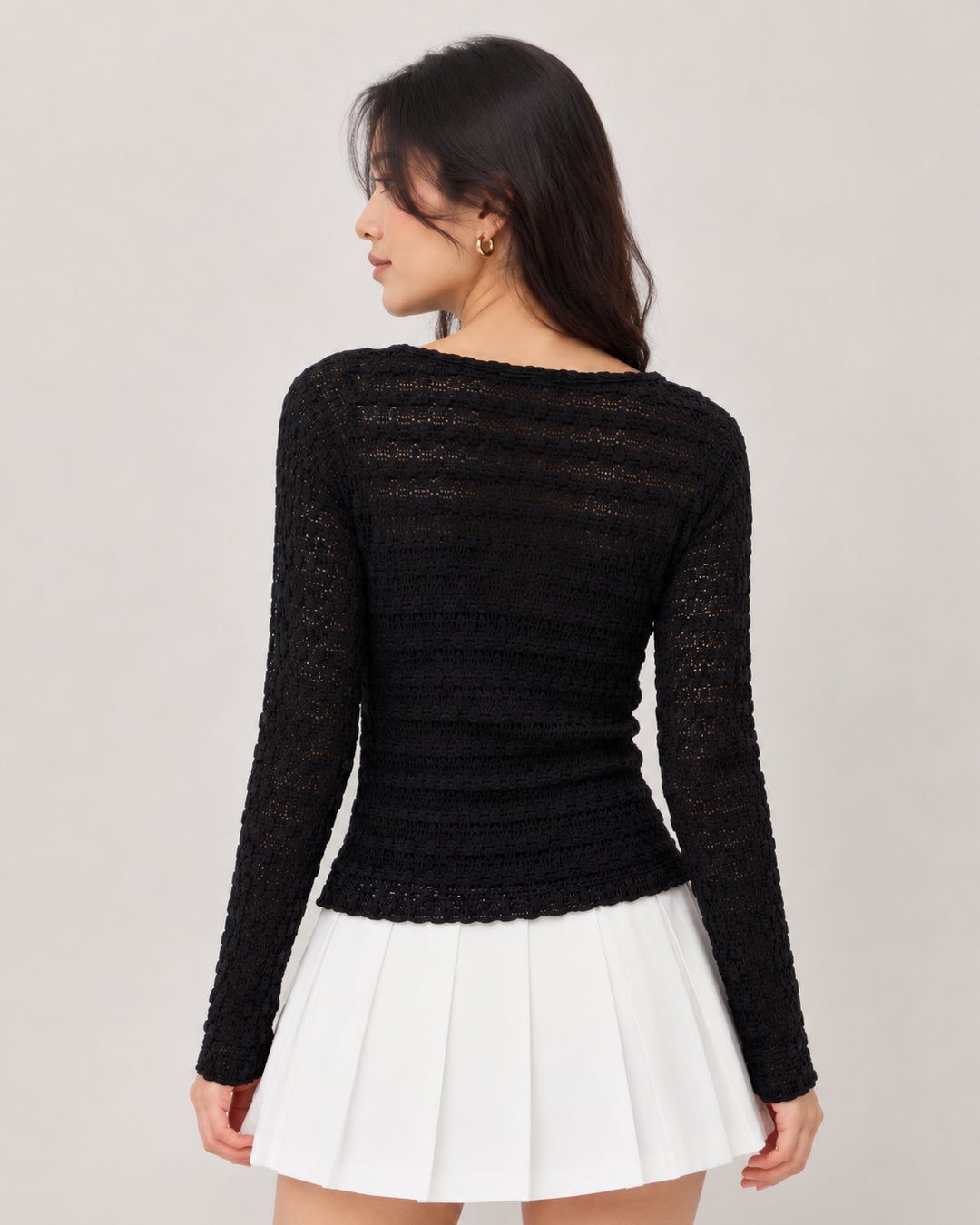 Relaxed Boat Neck Long Sleeve Top in Classic Black