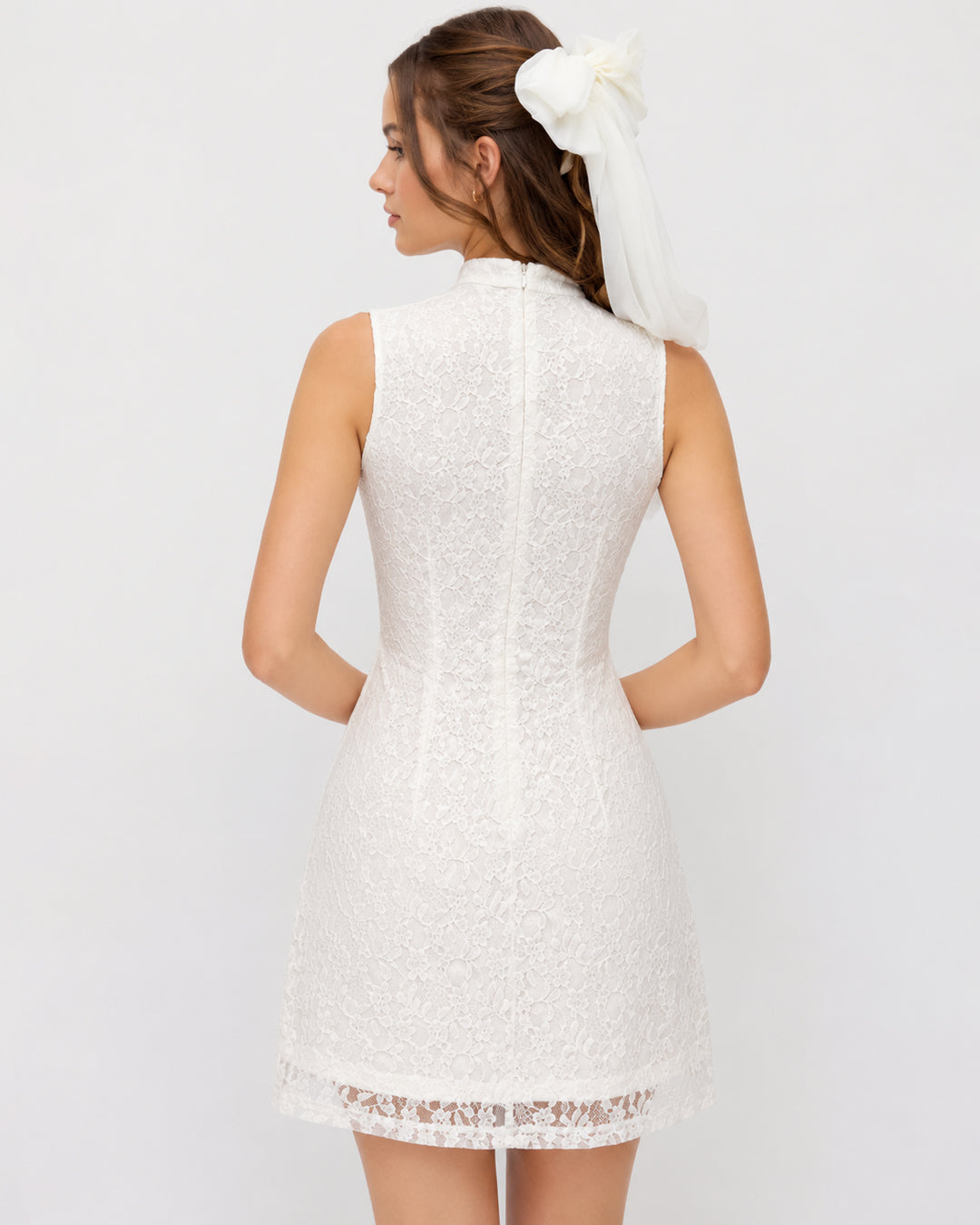 Mock Neck Sleeveless Fit and Flare Mini Dress in Classic White