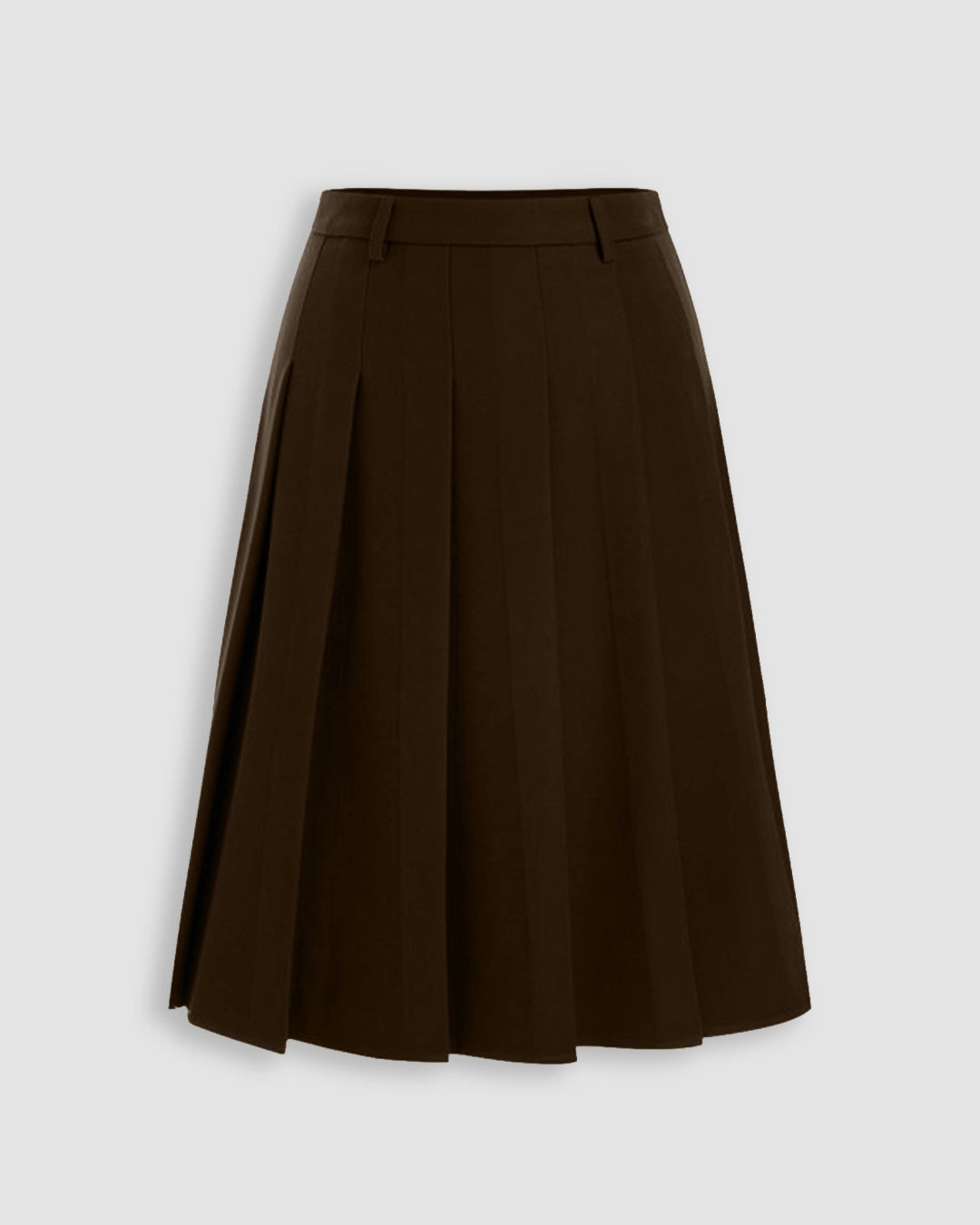 Pleated A-Line Midi Skirt in Cocoa Brown