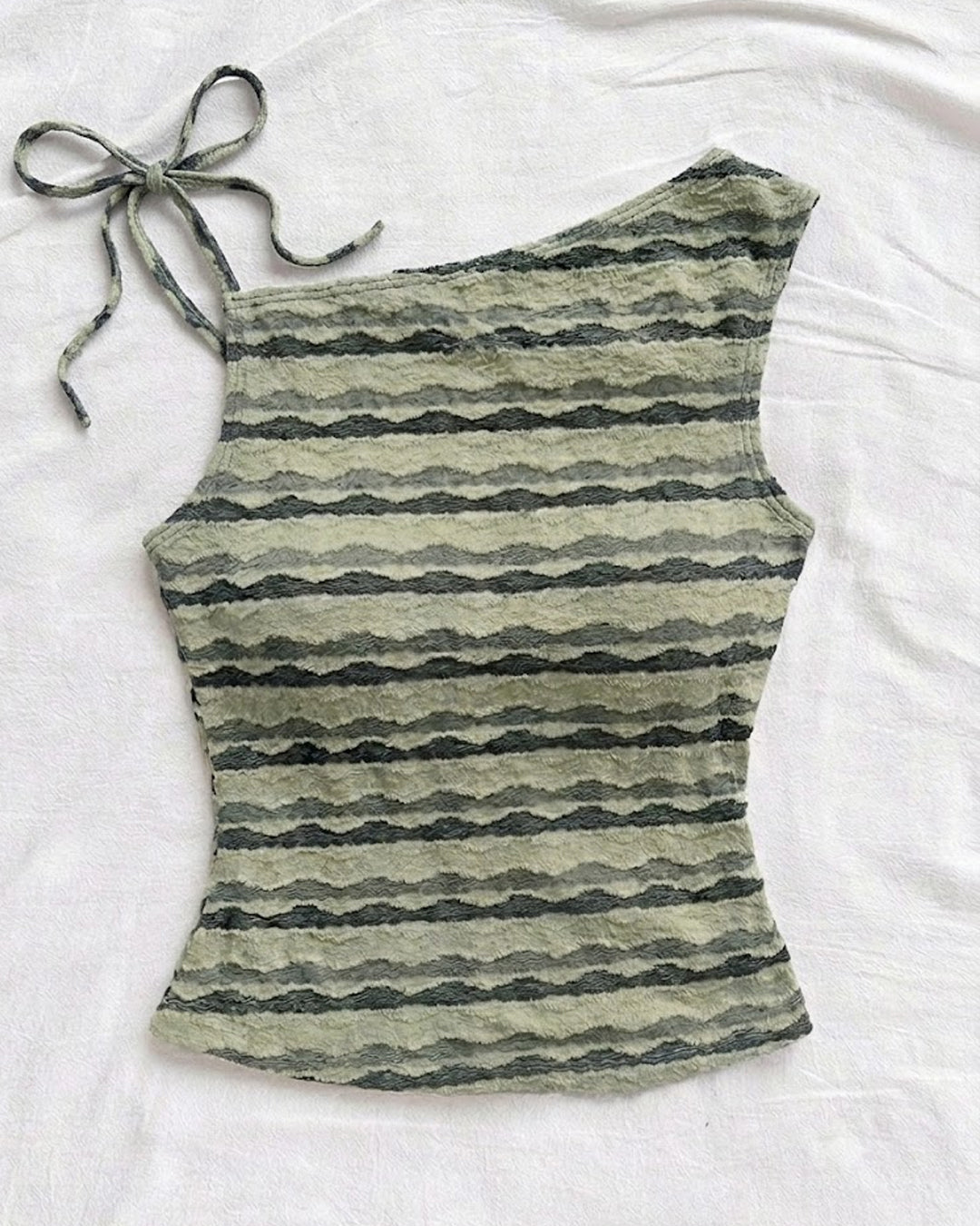 Striped Tie Strap Knit Cami Top in Sage Green