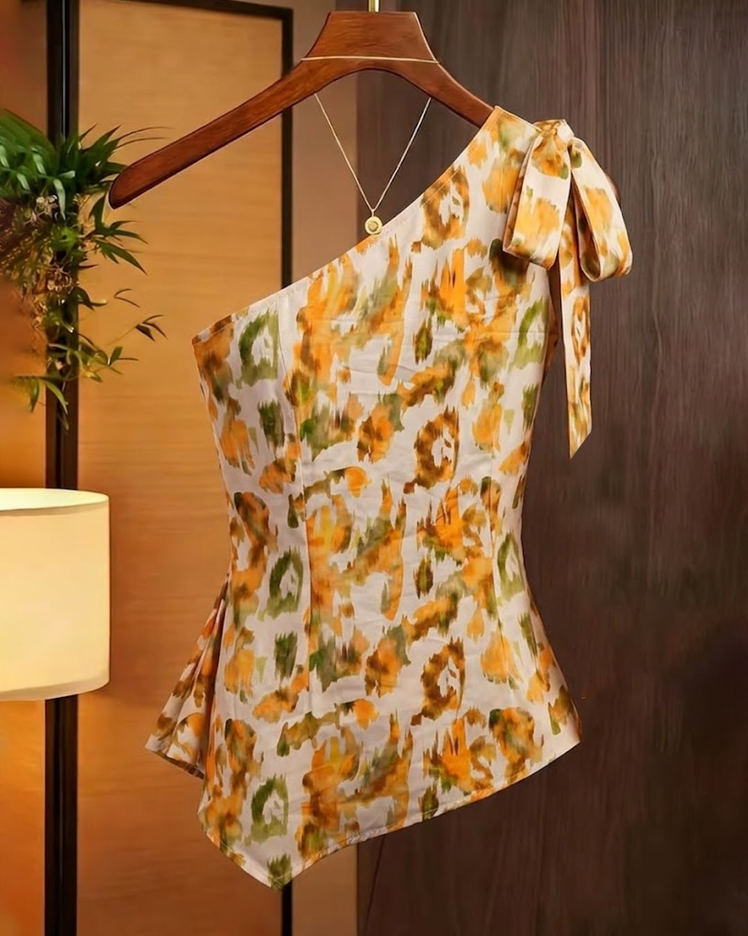 Asymmetrical One Shoulder Ruched Peplum Top in Butter Yellow