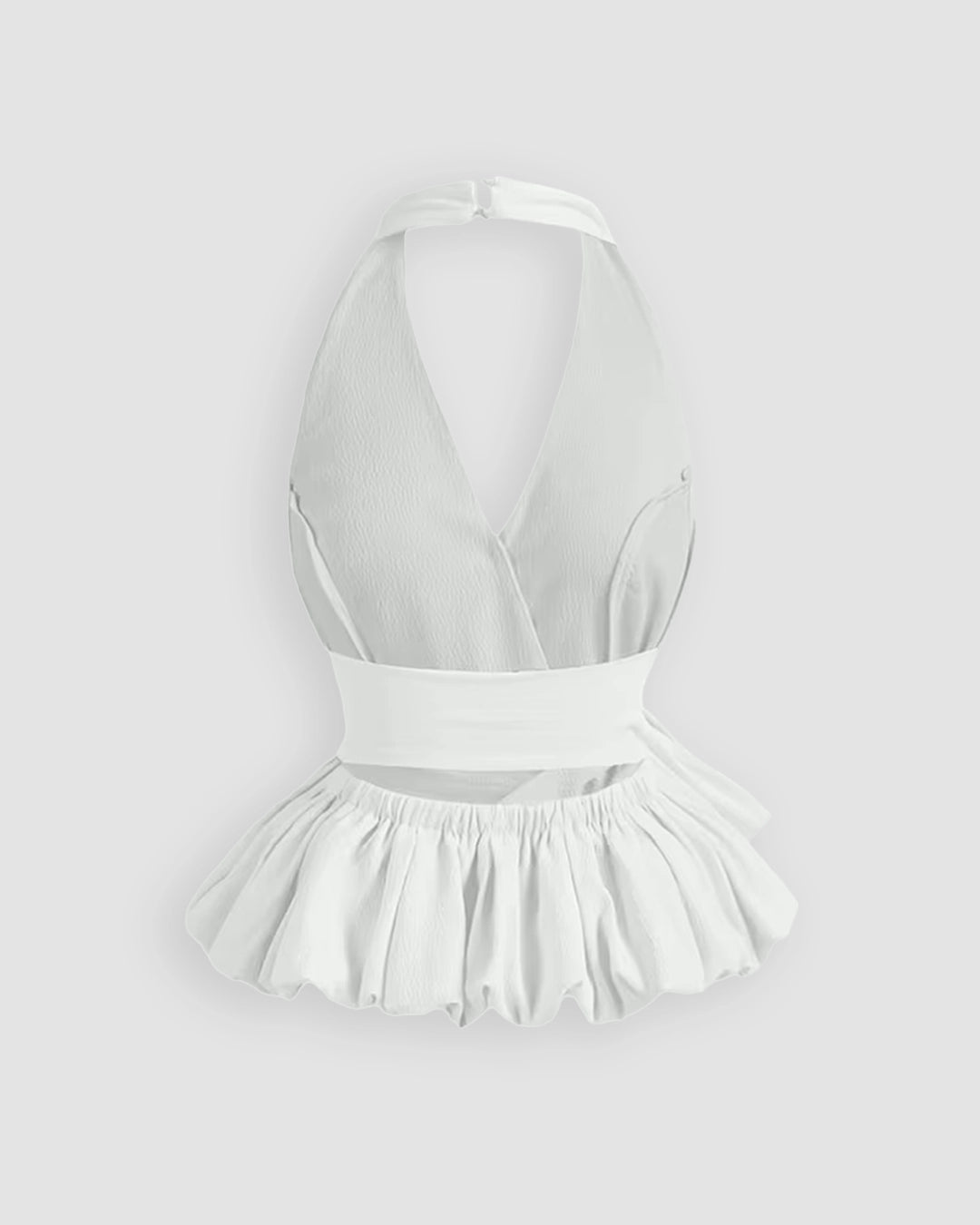 Halter Neck Ruffled Hem Sleeveless Top in Classic White