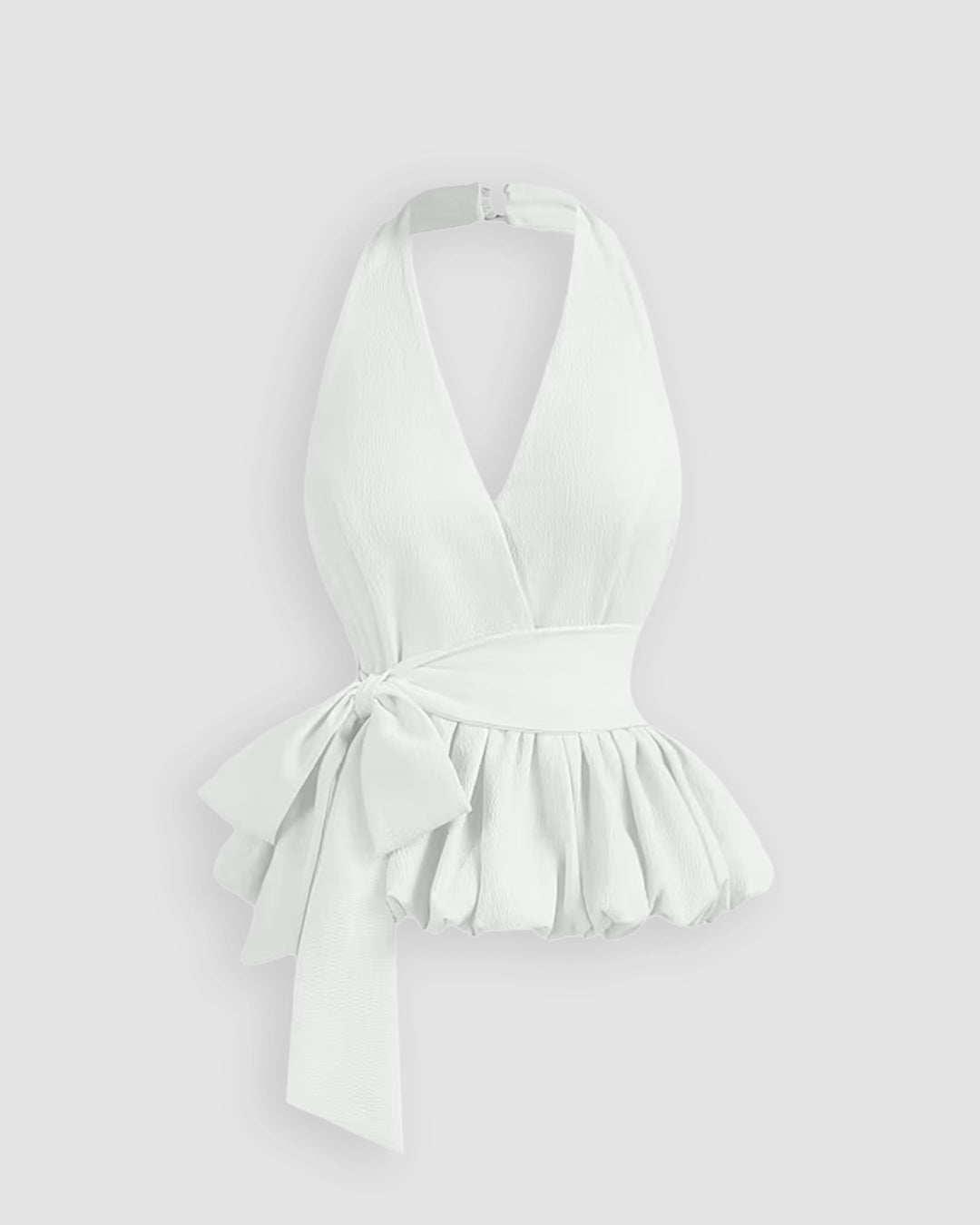 Halter Neck Ruffled Hem Sleeveless Top in Classic White