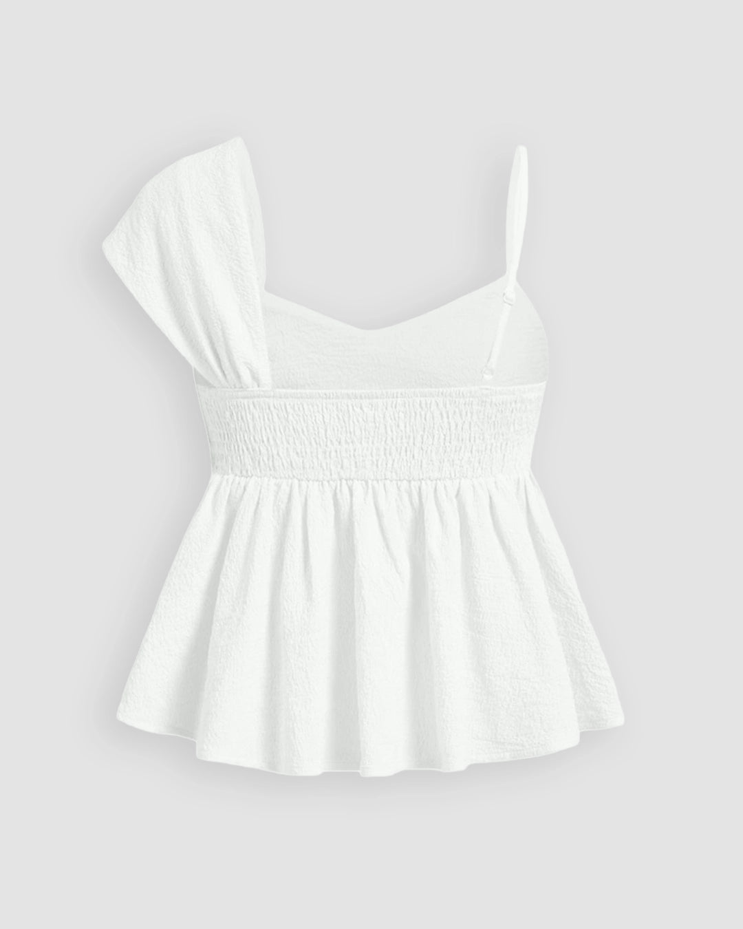 One Shoulder Pleated Peplum Top in Classic White