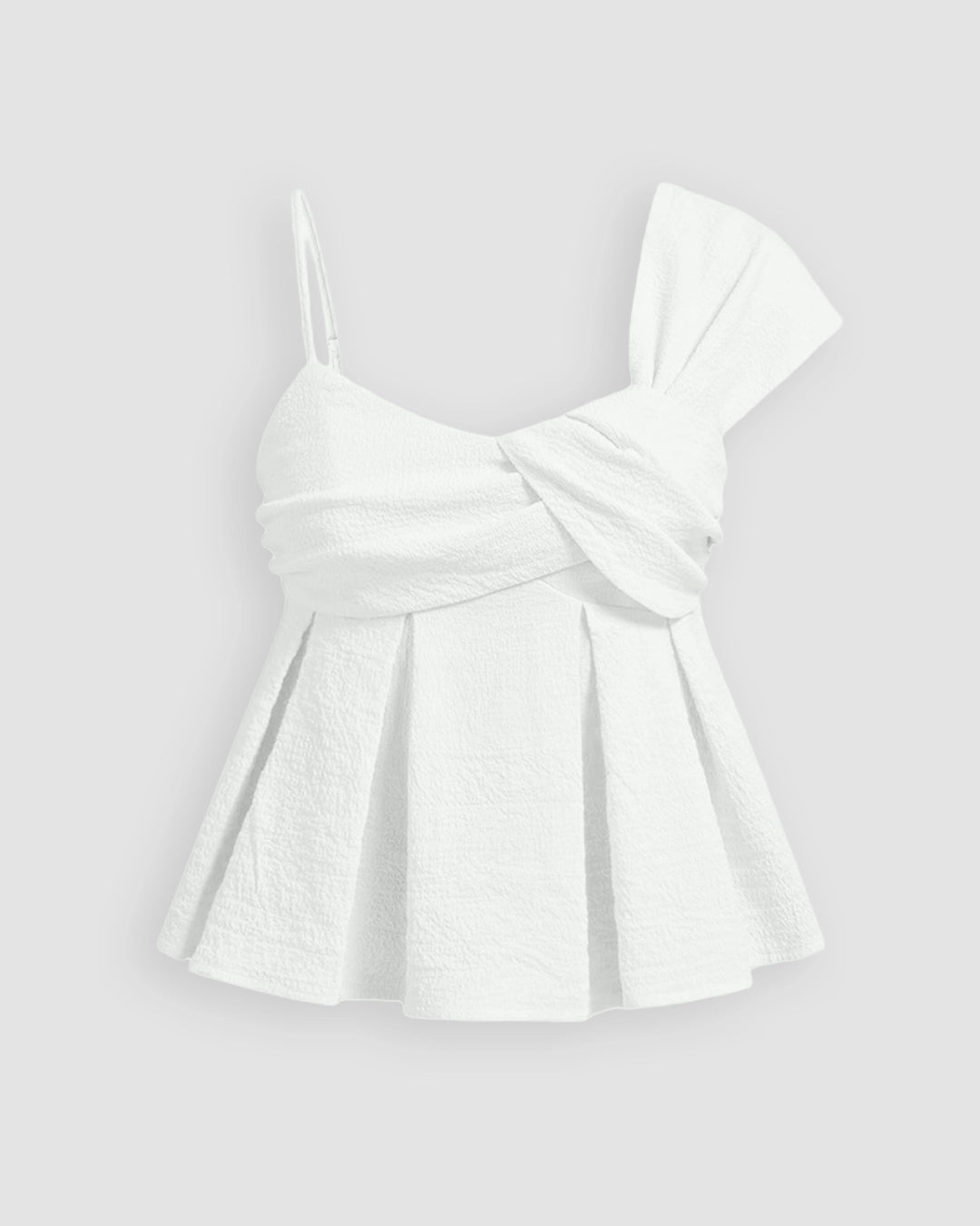 One Shoulder Pleated Peplum Top in Classic White