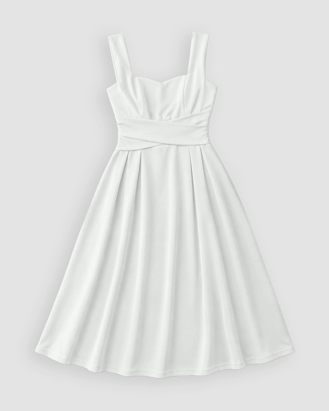 Square Neck Sleeveless Sundress Midi Dress in Classic White
