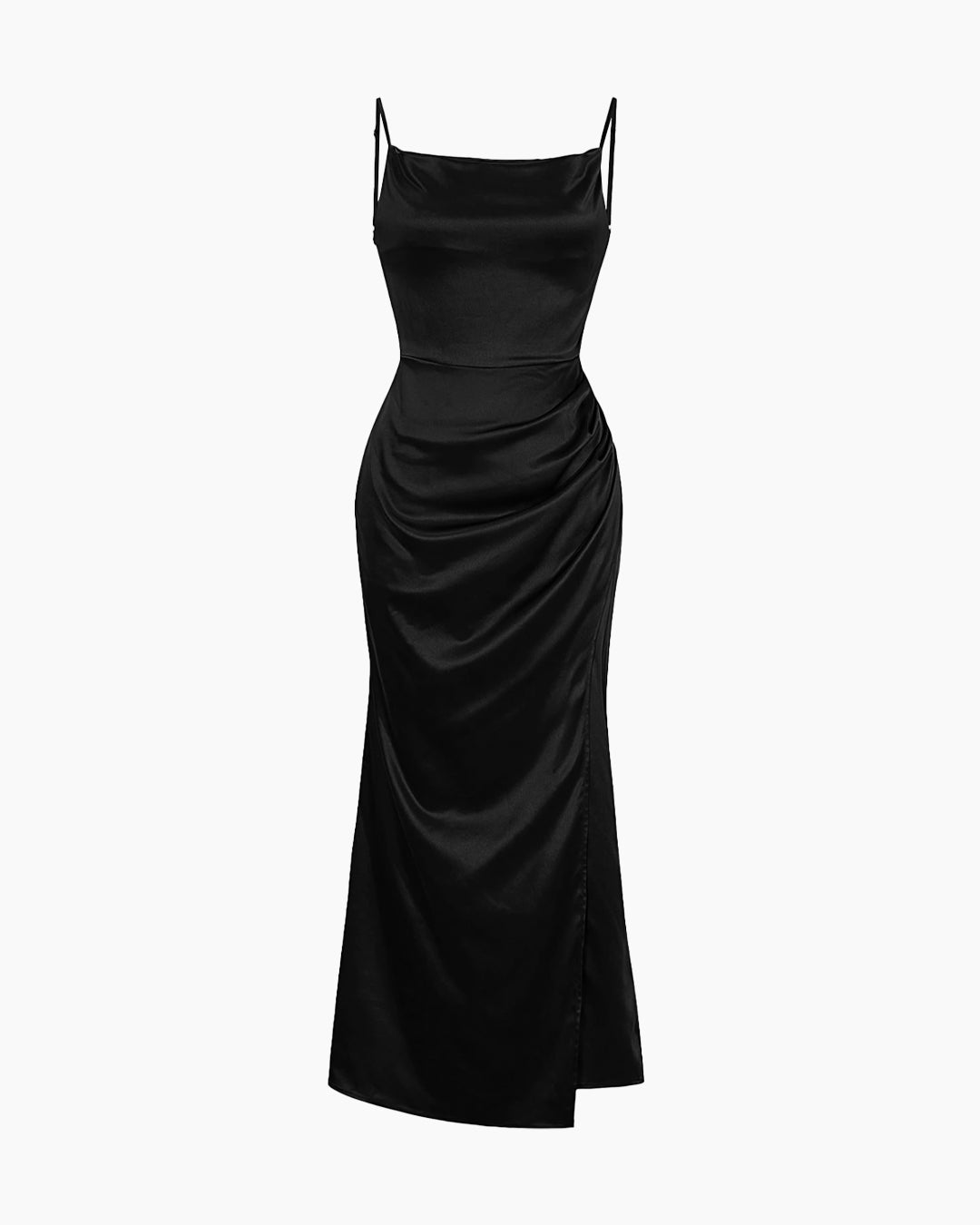 Cowl Neck Satin Maxi Dress in Soft Black