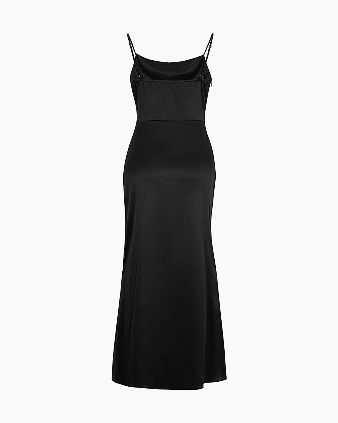 Cowl Neck Satin Maxi Dress in Soft Black