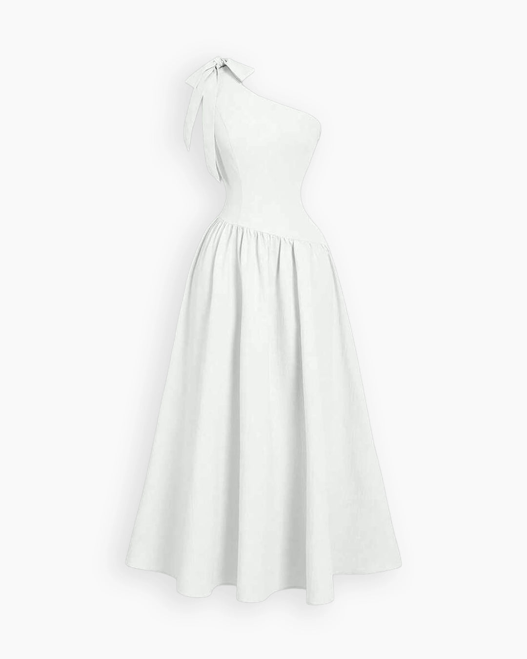 One Shoulder Fit and Flare Midi Dress in Classic White