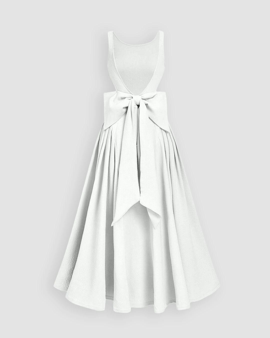 Scoop Neck Slim Fit Flared Hem Sleeveless Midi Dress in Classic White