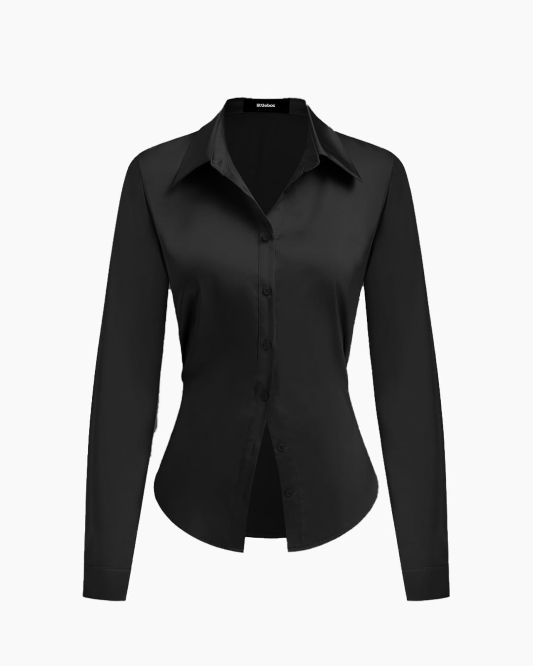 Classic Satin Button Front Shirt in Soft Black