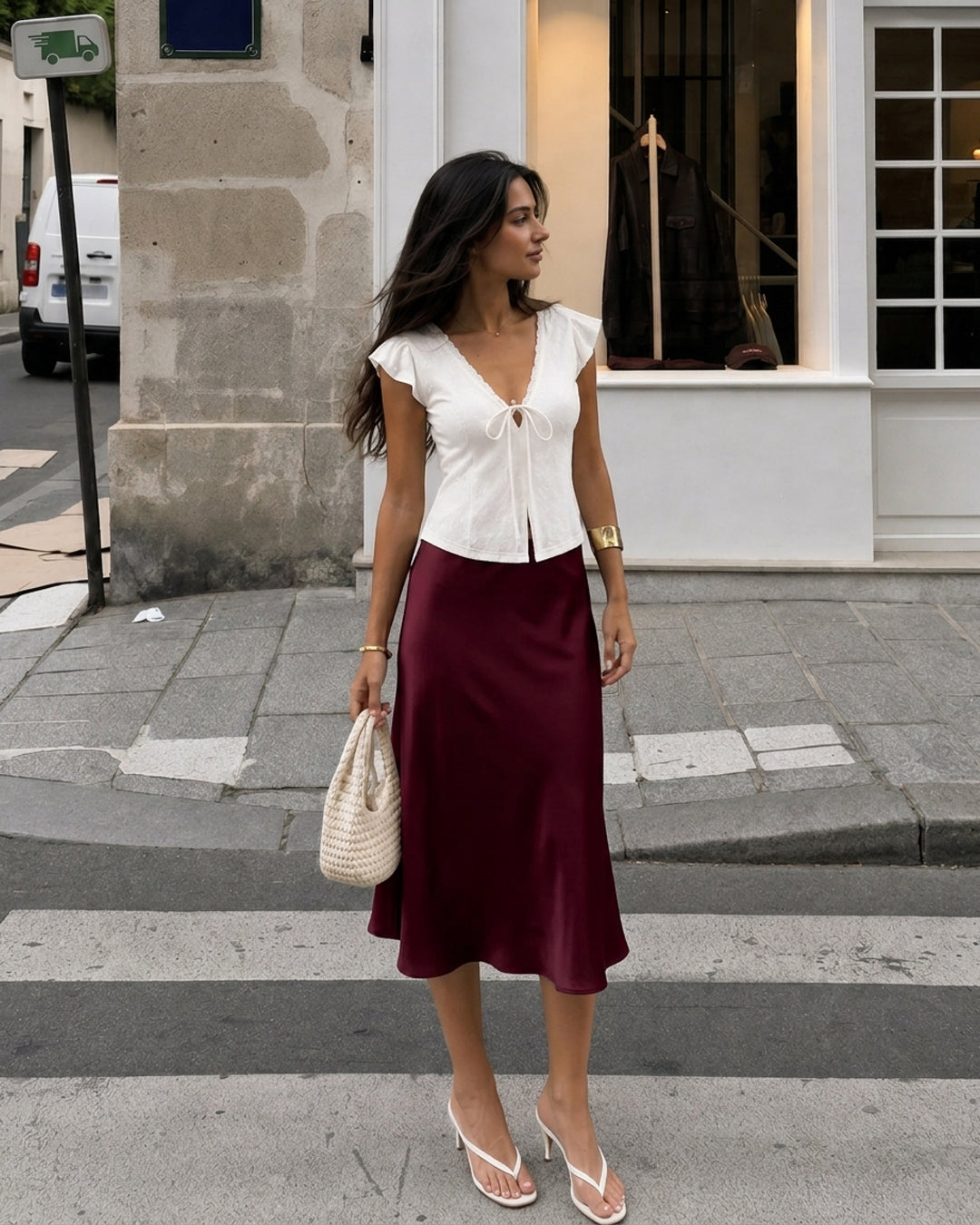 Satin Flared Maxi Skirt in Wine Maroon
