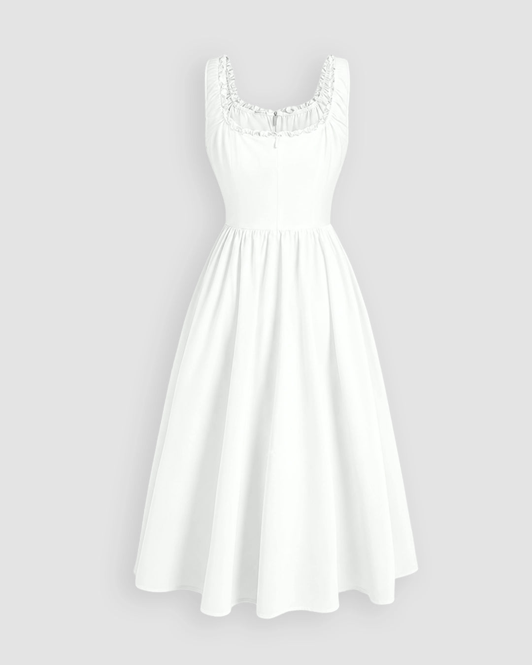 Smocked Fit and Flare Midi Dress in Off White