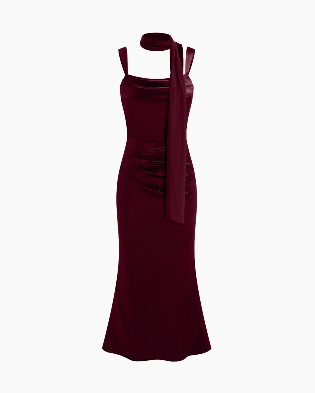 Square Neck Bodycon Sleeveless Midi Dress in Maroon
