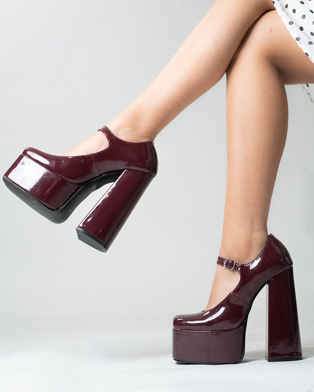 Mary Jane Block Heels in Maroon