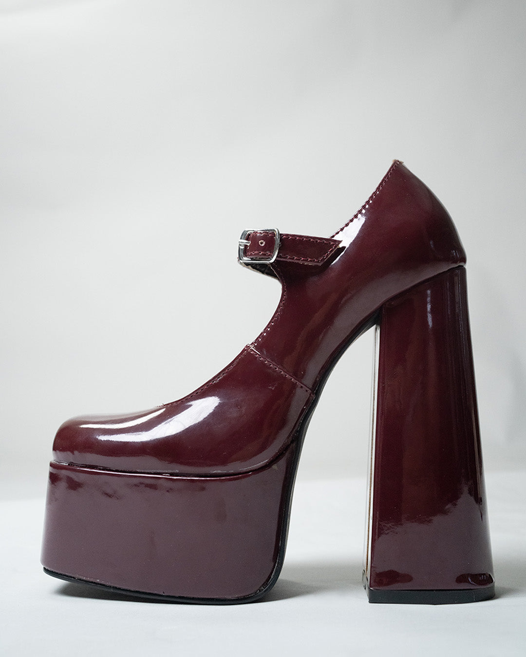 Mary Jane Block Heels in Maroon