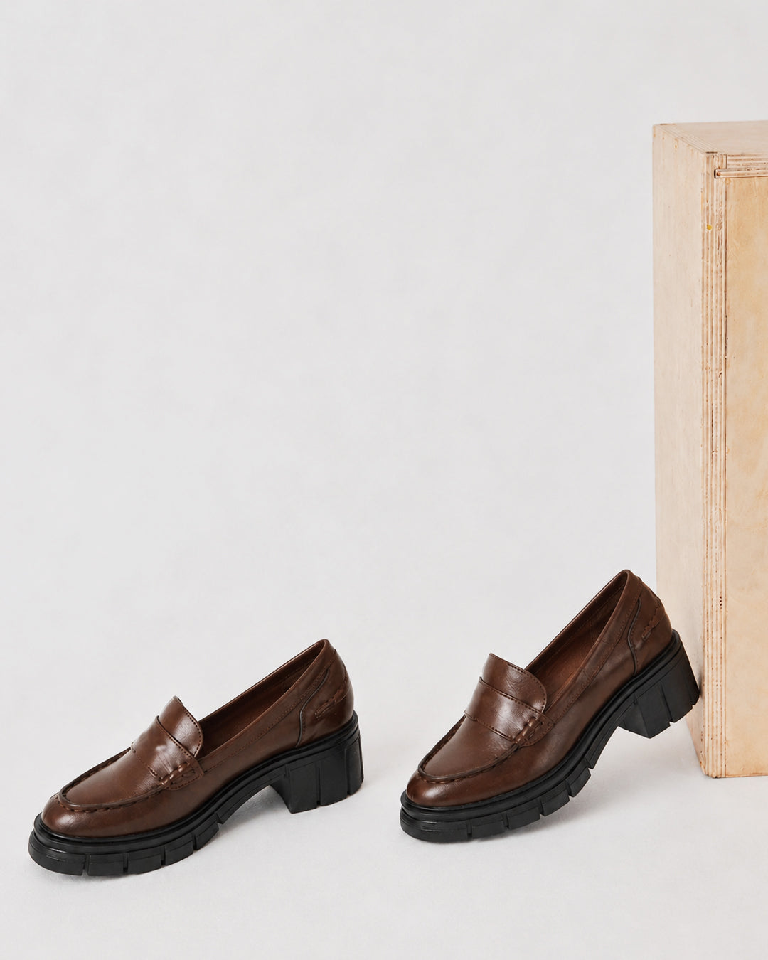 Classic Penny Loafers with Chunky Sole in Brown