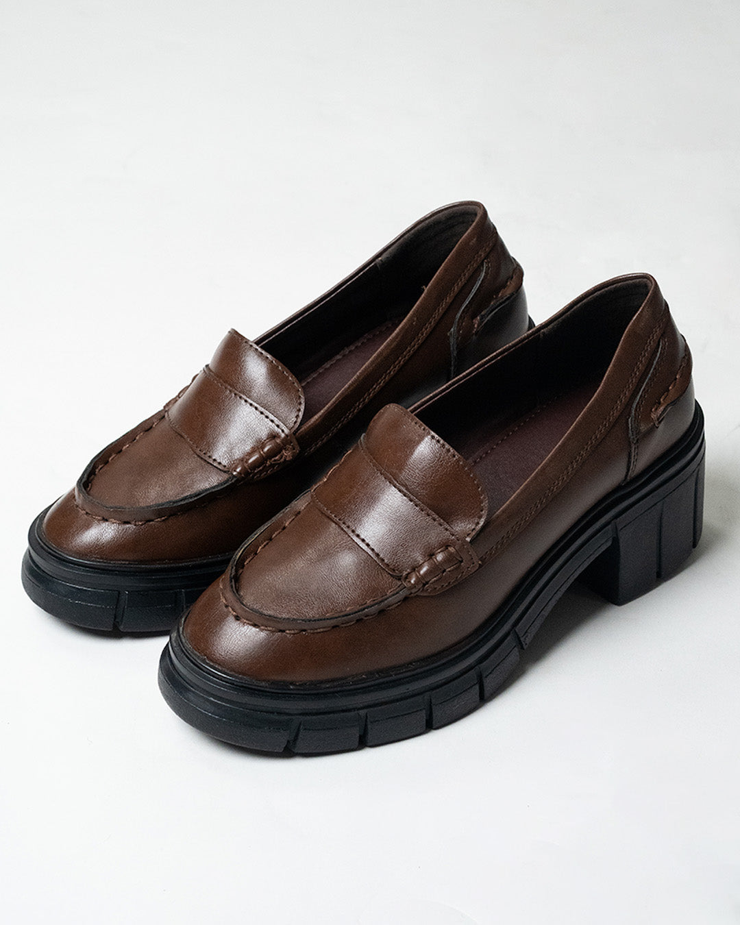 Classic Penny Loafers with Chunky Sole in Brown