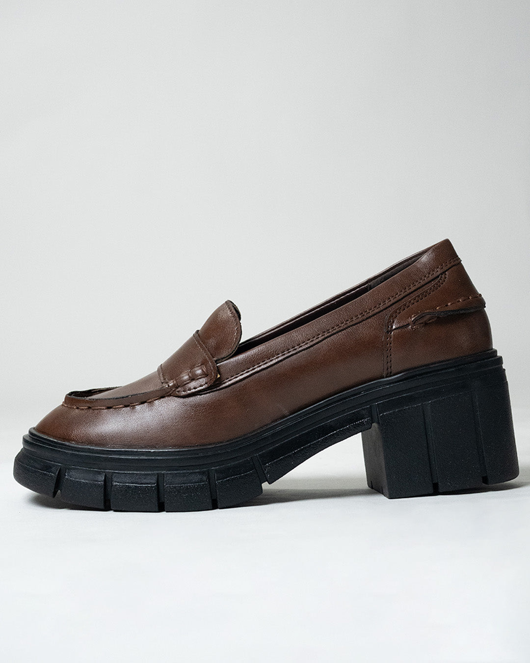 Classic Penny Loafers with Chunky Sole in Brown