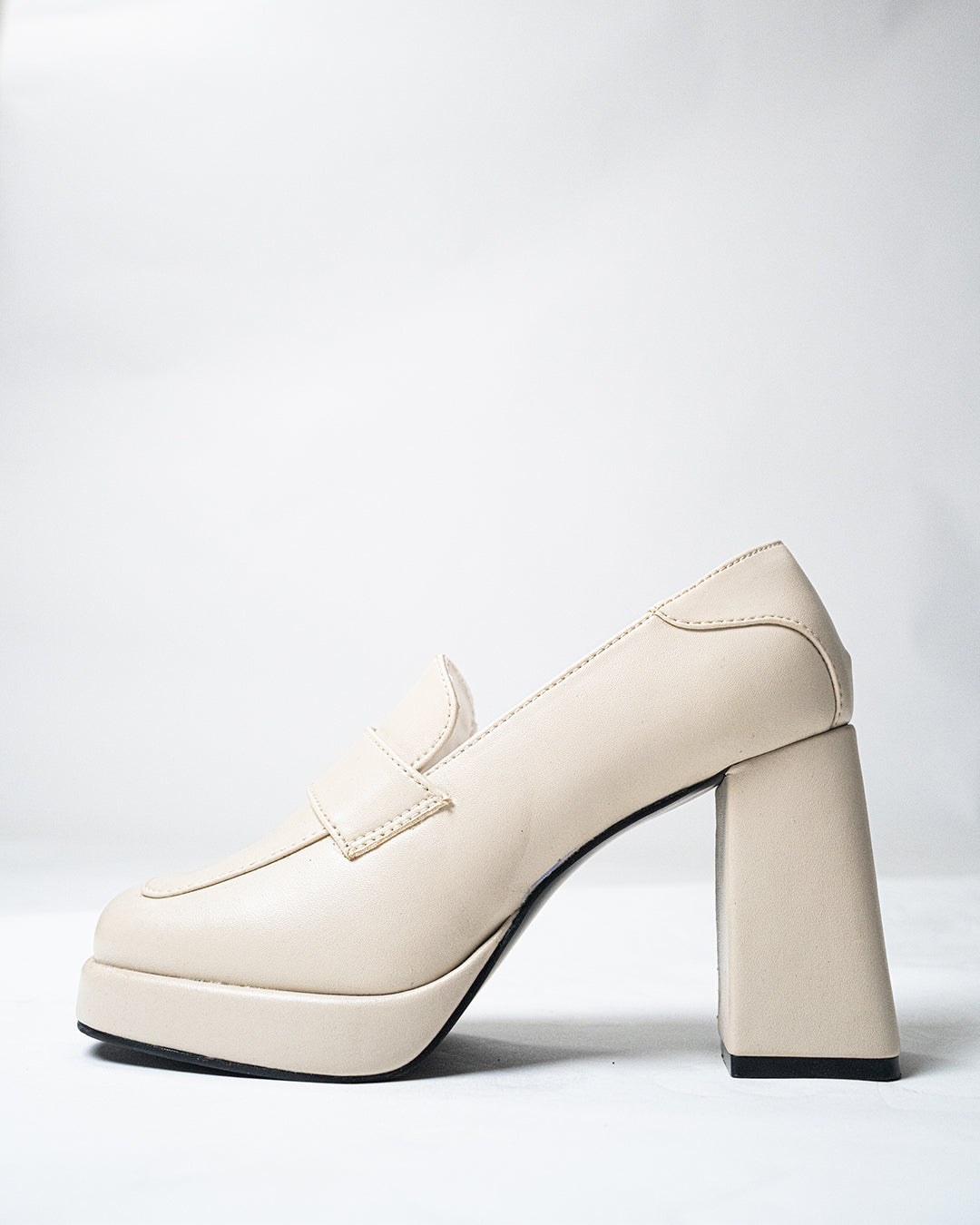 Platform Penny Loafer Block Heels in White