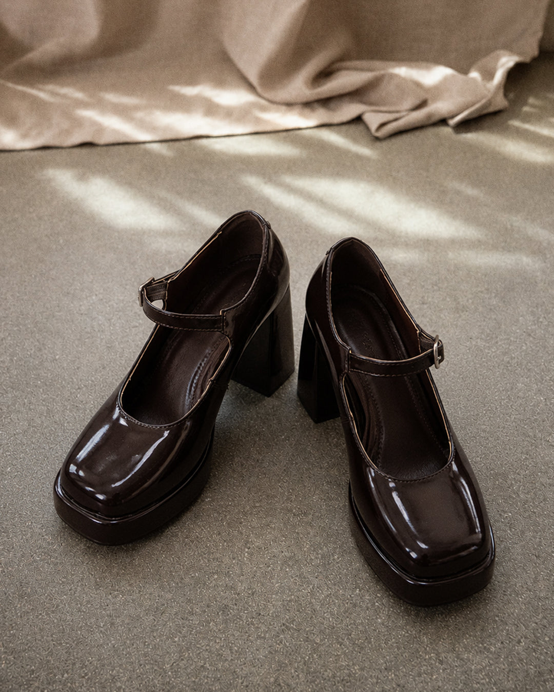Mary Jane Block Heels in Brown