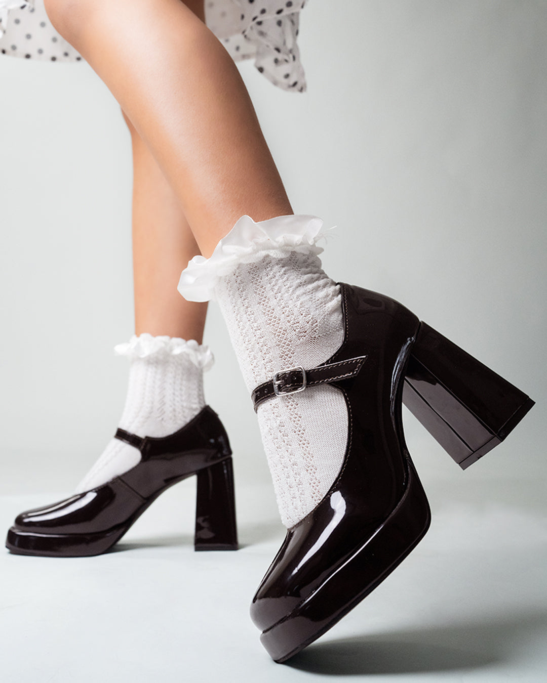 Mary Jane Block Heels in Brown