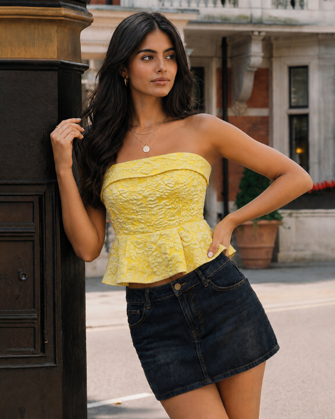 Strapless Lace Corset Top in Butter Yellow