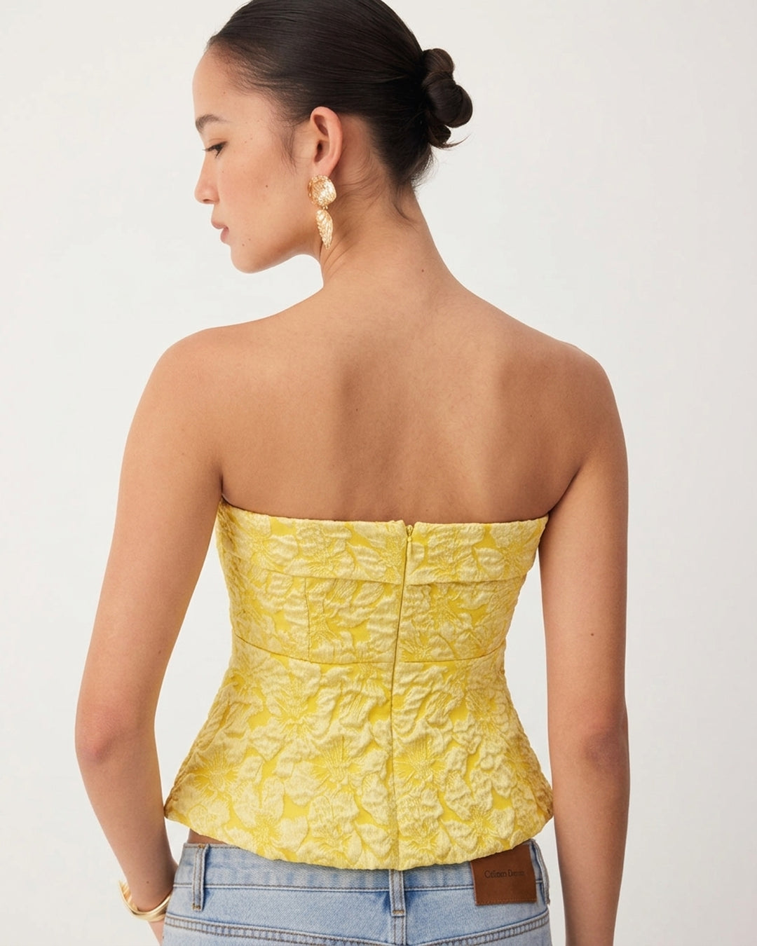Strapless Lace Corset Top in Butter Yellow