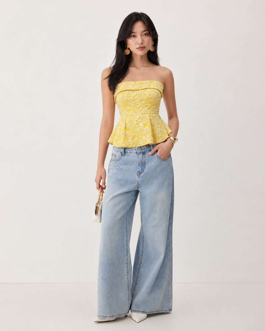 Strapless Lace Corset Top in Butter Yellow