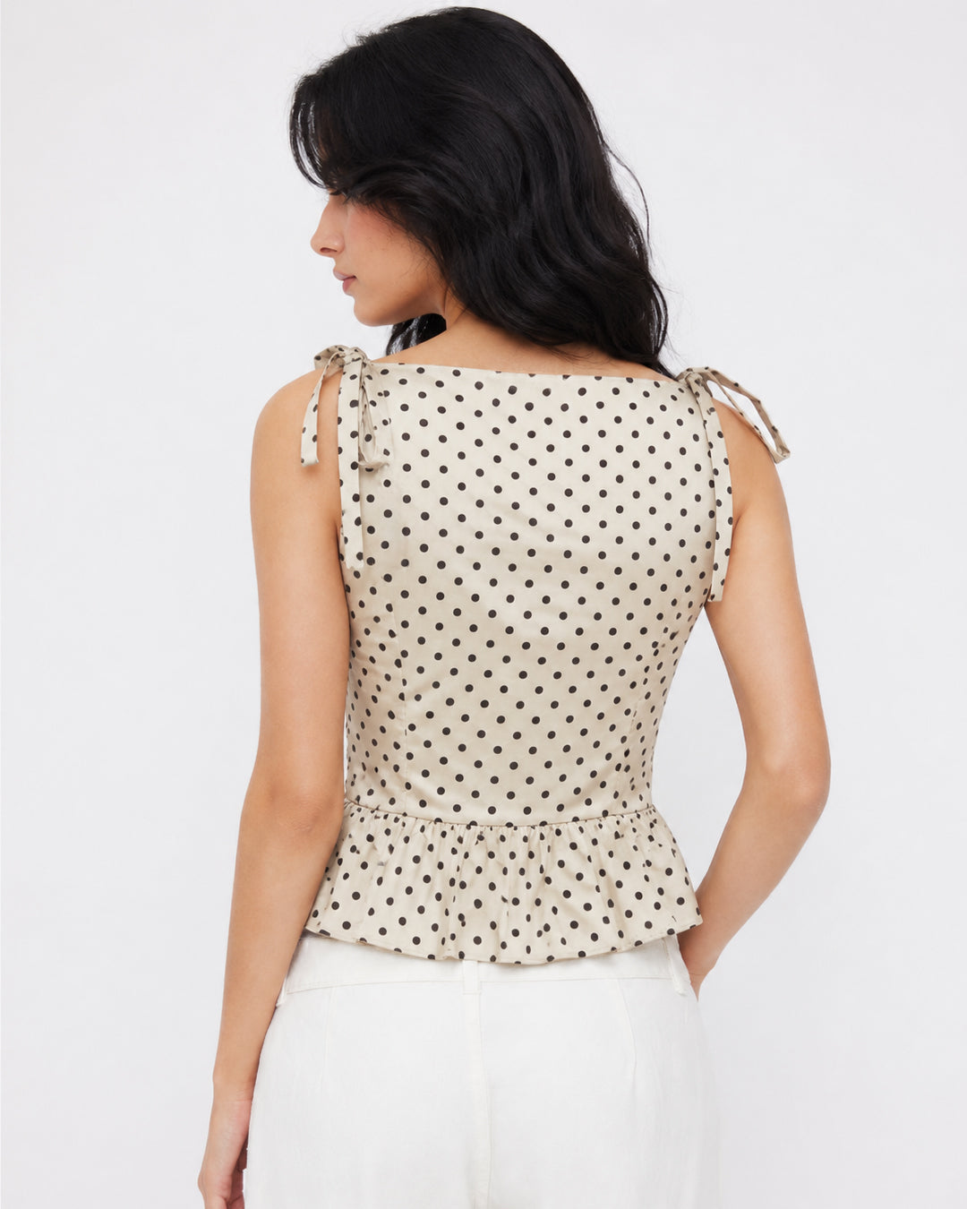 Polka Dot Peplum Top in Pearl White