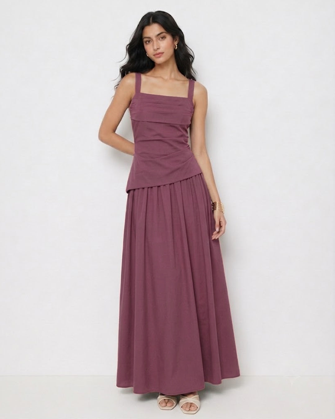 Spaghetti Strap Top and Fit & Flare Skirt Set in Amaranth Purple