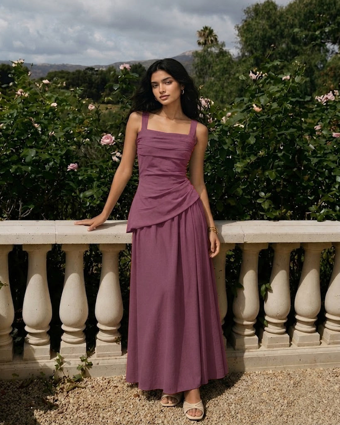 Spaghetti Strap Top and Fit & Flare Skirt Set in Amaranth Purple