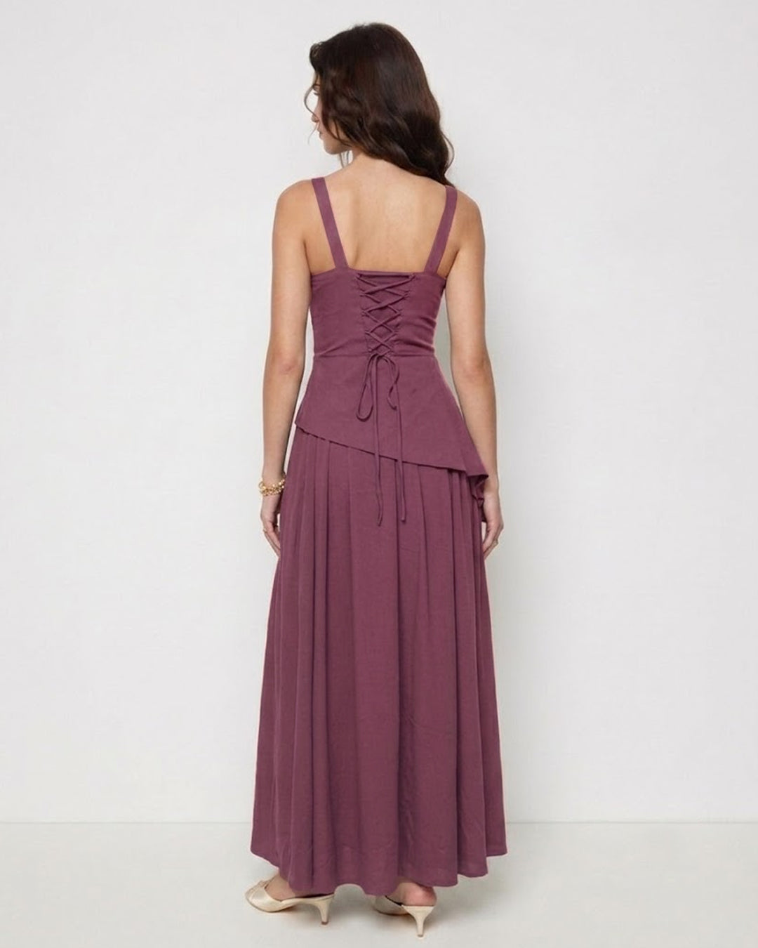 Spaghetti Strap Top and Fit & Flare Skirt Set in Amaranth Purple