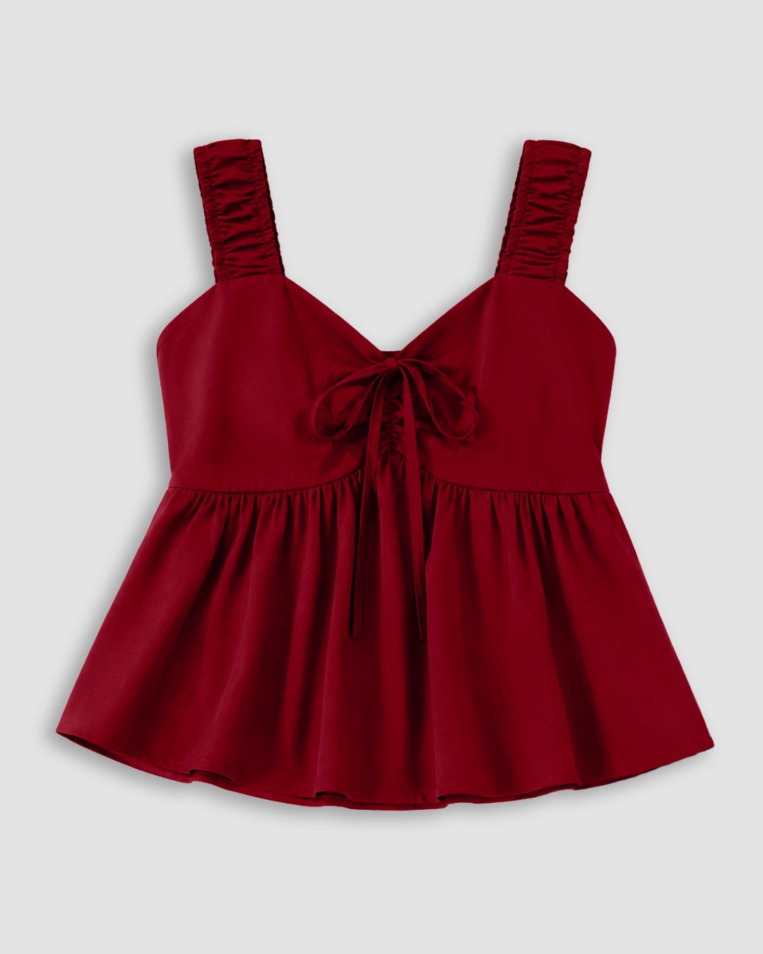 Tie Front Peplum Cami Top in Crimson Red
