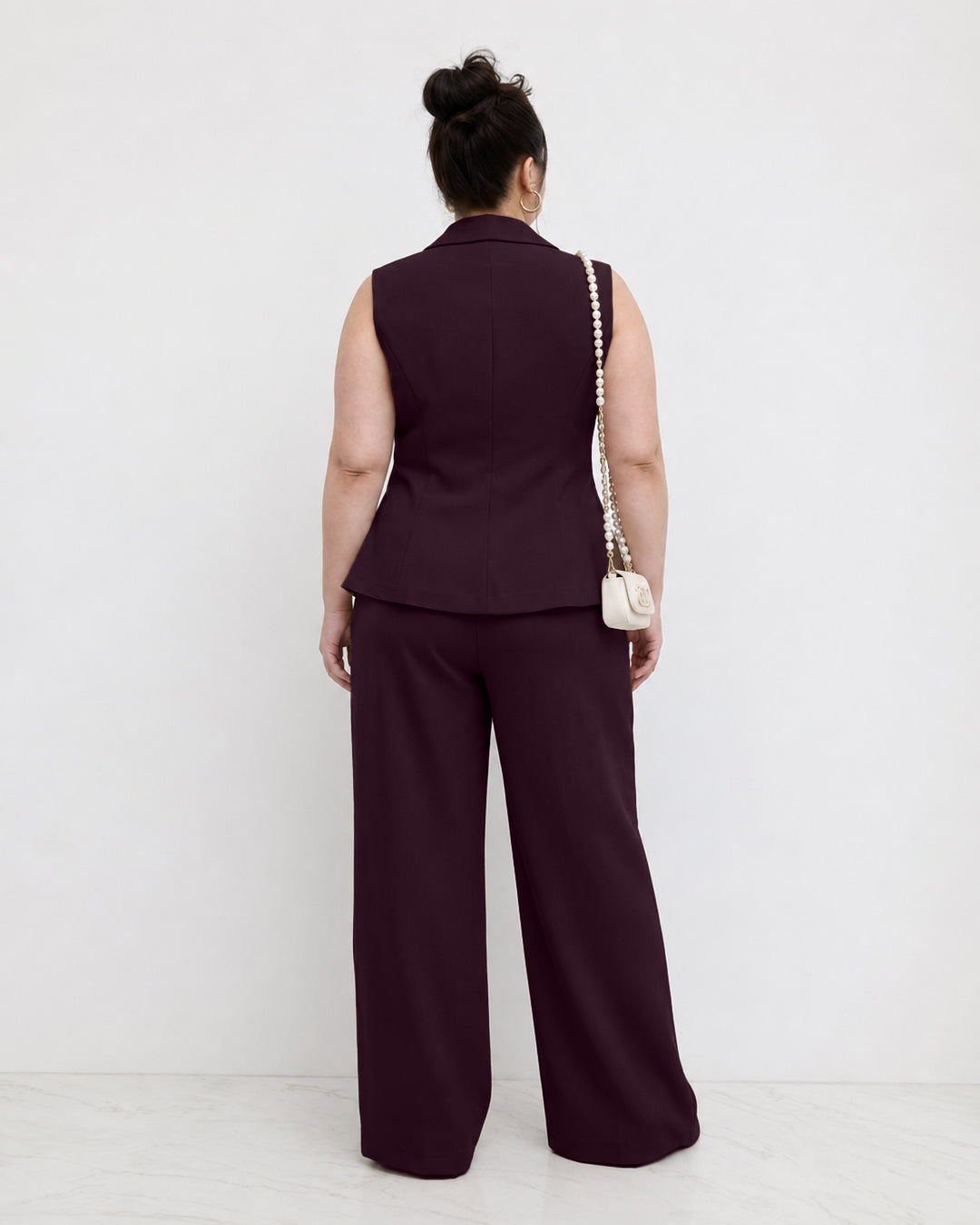 Sleeveless Tailored Vest & Wide Leg Trousers Co-Ord Set Curve and Plus in Purple