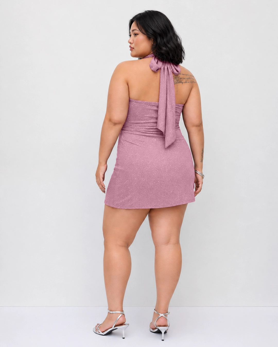 Halter Neck Asymmetric Mini Dress Curve and Plus in Dusty Pink