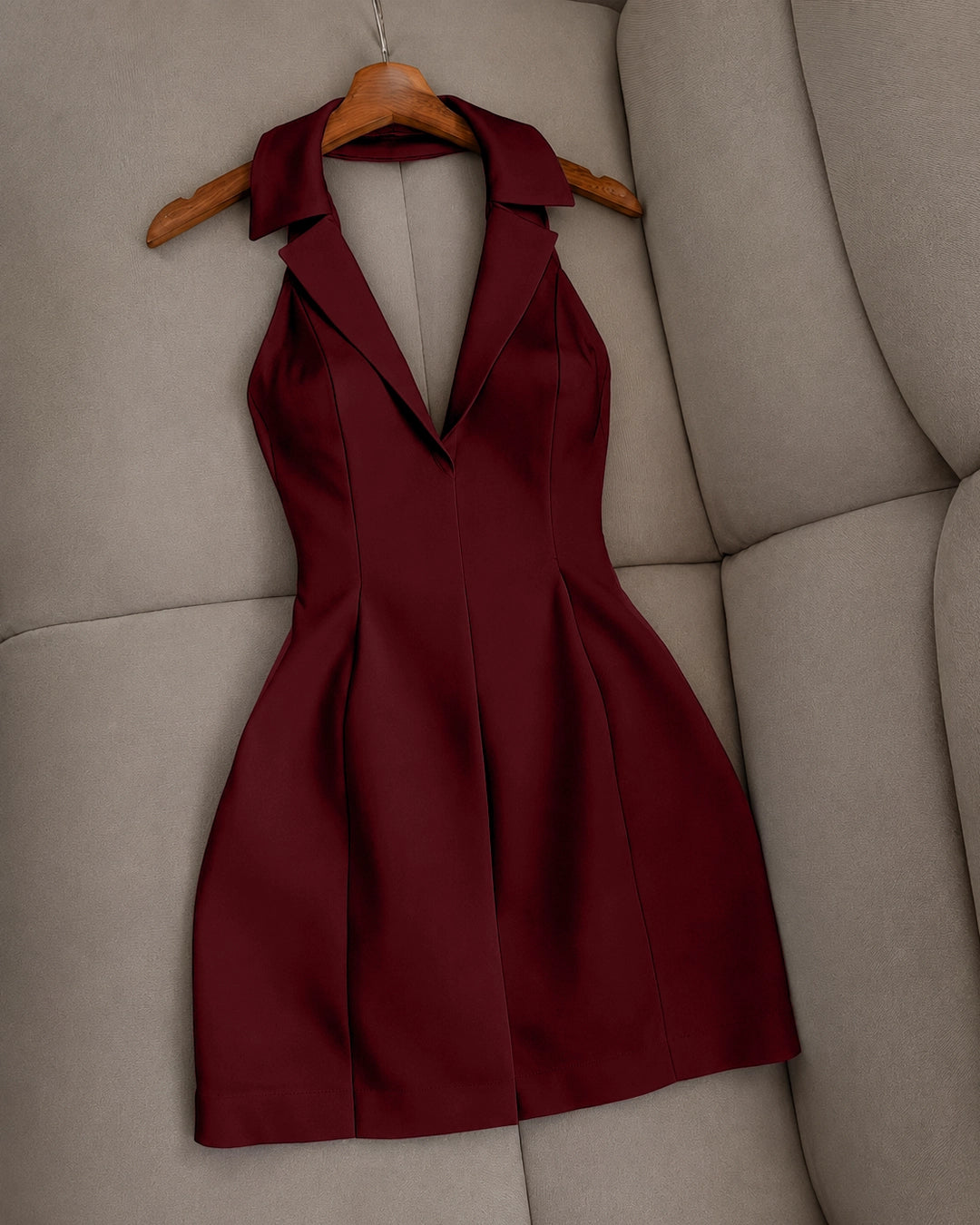 Collared Halter A-Line Mini Dress Curve and Plus in Burgundy