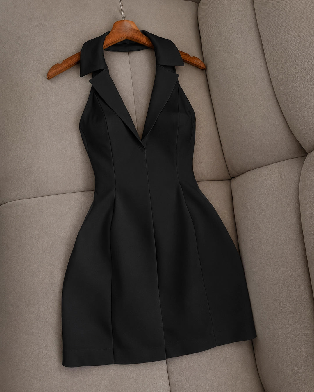 Collared Halter A-Line Mini Dress Curve and Plus in Classic Black