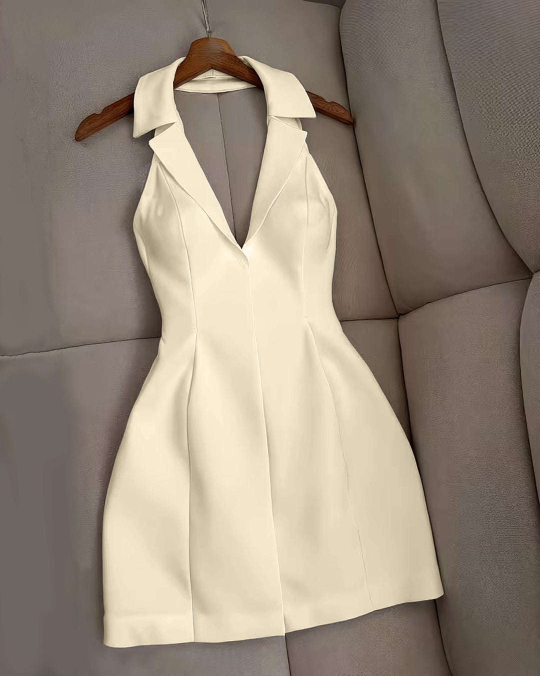 Collared Halter A-Line Mini Dress Curve and Plus in Cream