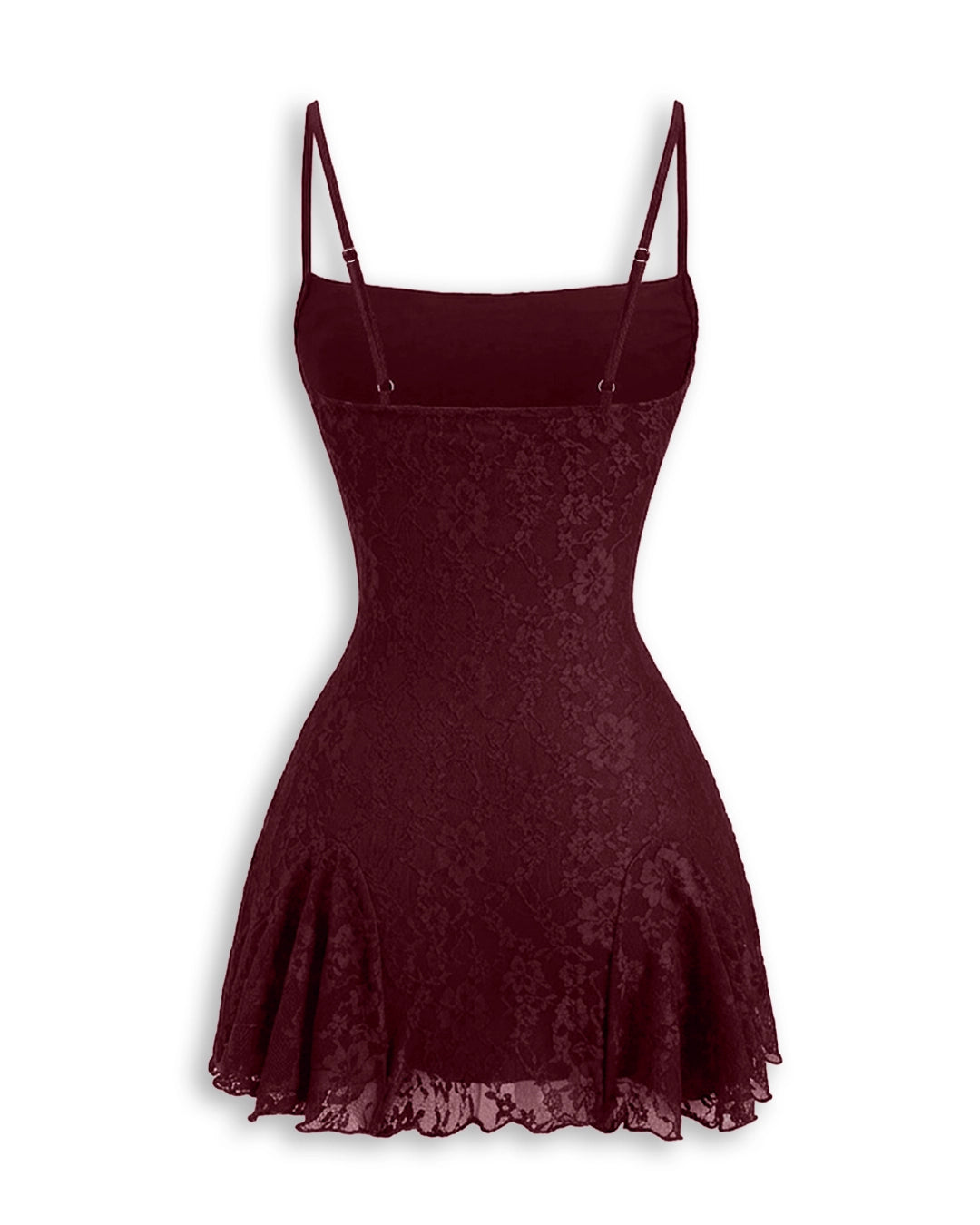Lace Square Neck Fit and Flare Mini Dress Curve and Plus in Merlot