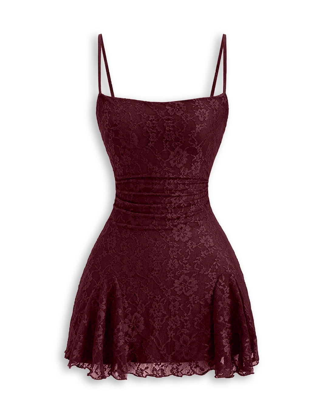 Lace Square Neck Fit and Flare Mini Dress Curve and Plus in Merlot