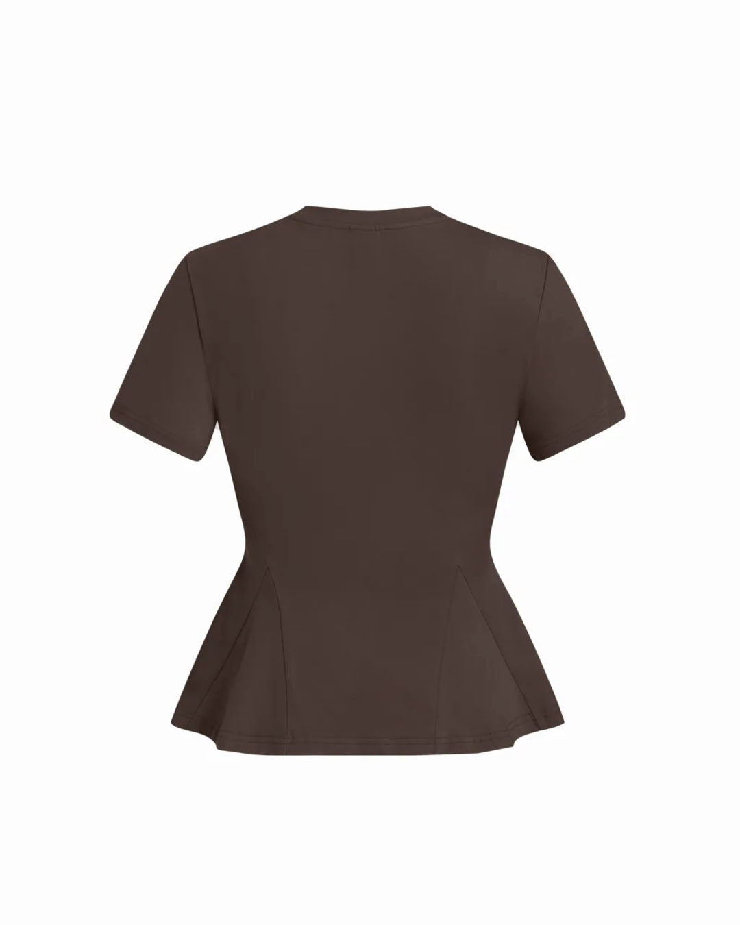 Round Neck Peplum Half Sleeve Top in Chocolate Brown