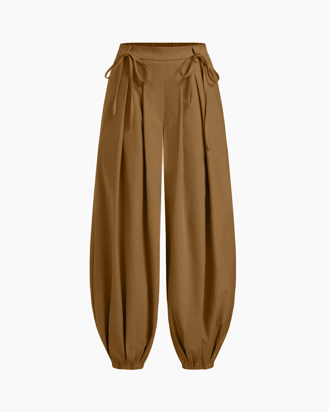 Tie Waist Balloon Trousers in Caramel Brown