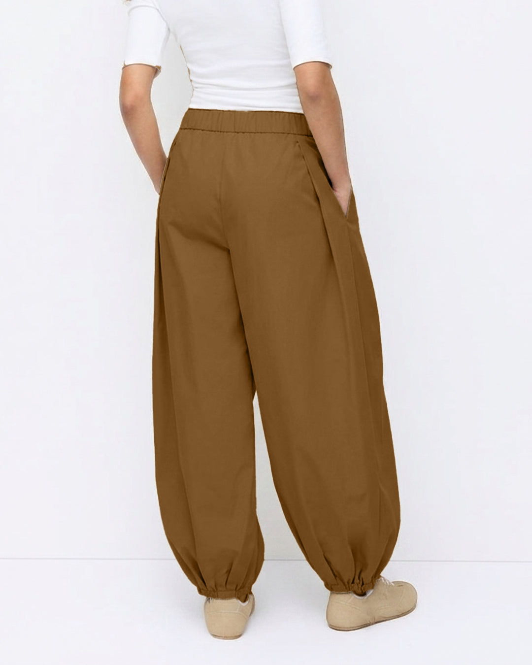 Tie Waist Balloon Trousers in Caramel Brown